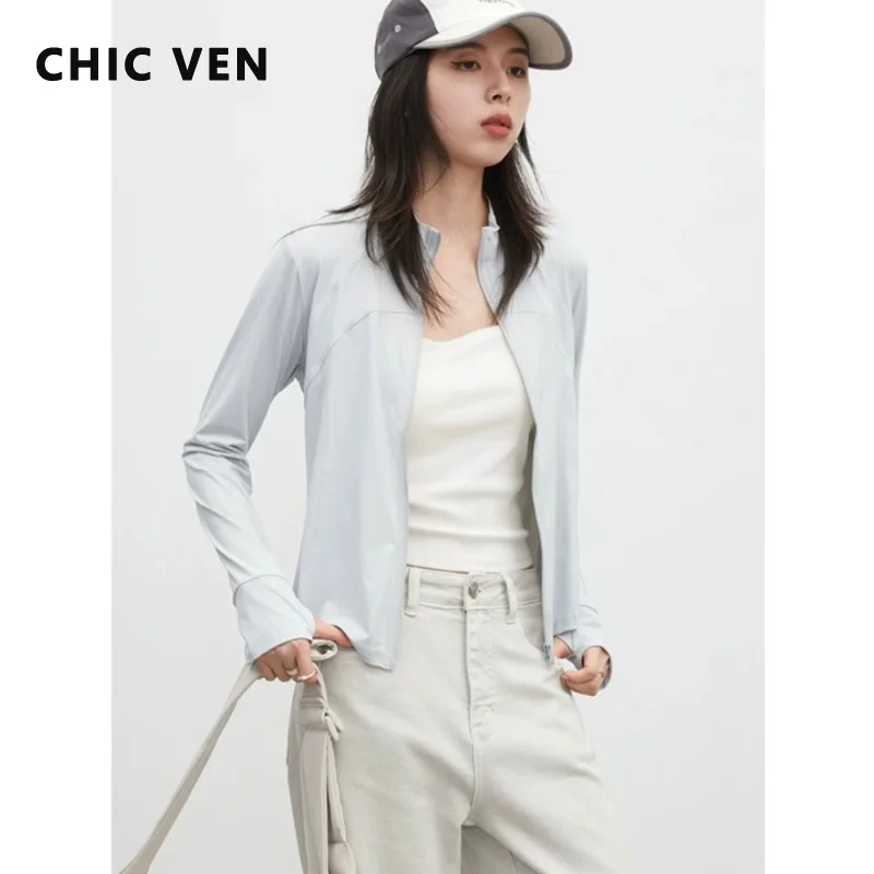

CHIC VEN Korean Women Jackets Solid Slim Stand Collar Sun Protection UPF100+ UV Resistant Thin Ladies Coat Spring Summer 2026
