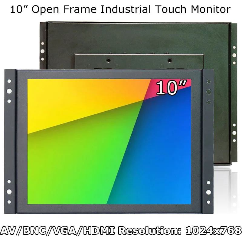 TouchView 10 Inch 4:3 1024x768 DC12V Open Frame Touch Screen Monitor Style For Industrial Use With AV BNC VGA HDMI USB Interface