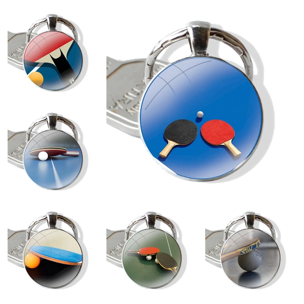 table tennis ball sport Glass Metal Pendant Key Chain Classic Men Women Key Ring Accessories Jewelry Gifts