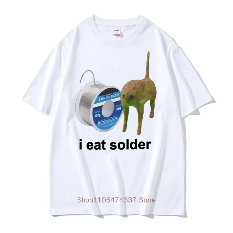 Ich esse Lötmittel – Lustiges Katzen-Meme-T-Shirt für Herren und Damen – Modische Freizeit-T-Shirts aus hochwertiger Baumwolle für den Sommer – Detail 7