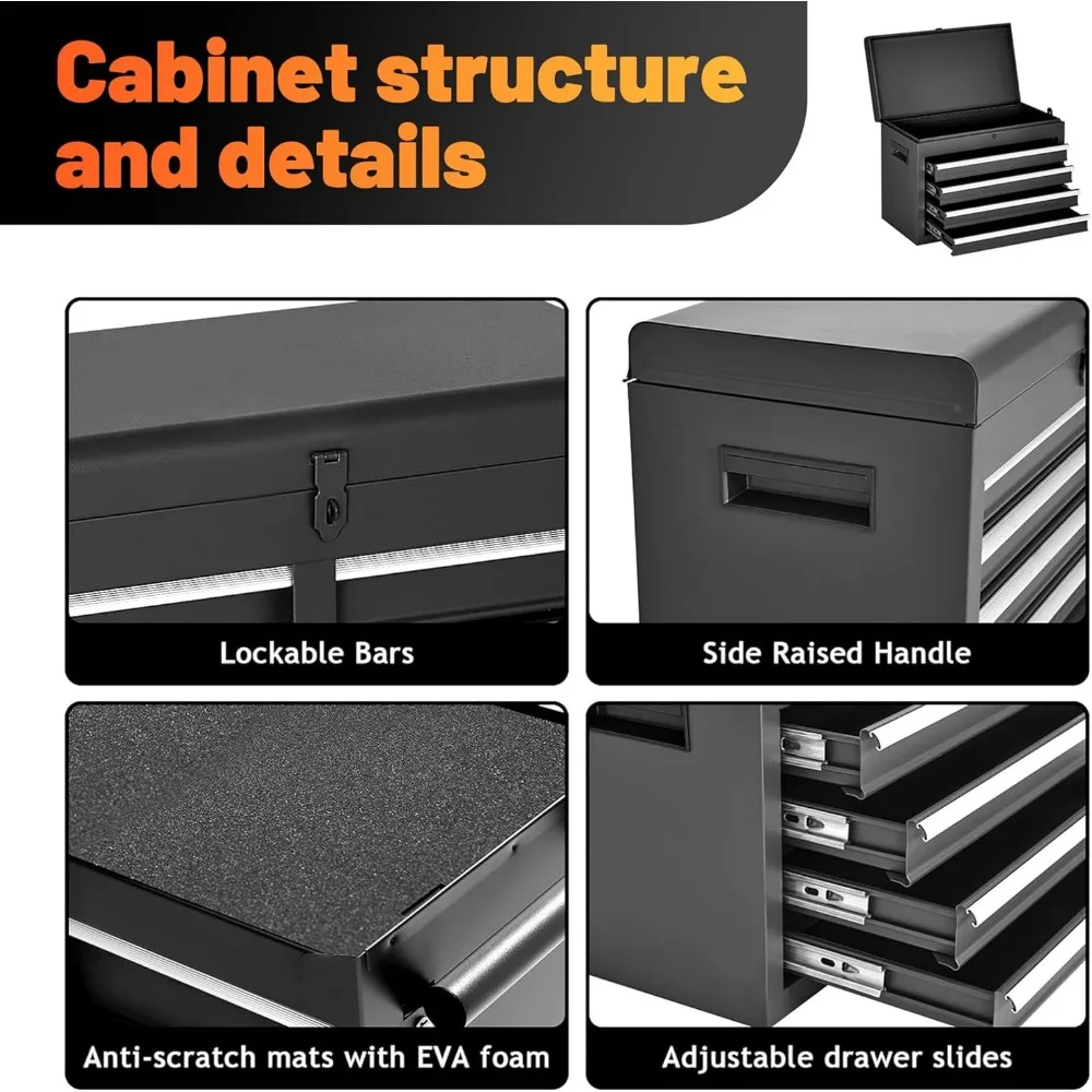 5-Drawer Rolling Storage Cabinet with Detachable Top, Adjustable Shelves, Universal Lockable Wheels, Liner Included, Tool Storag