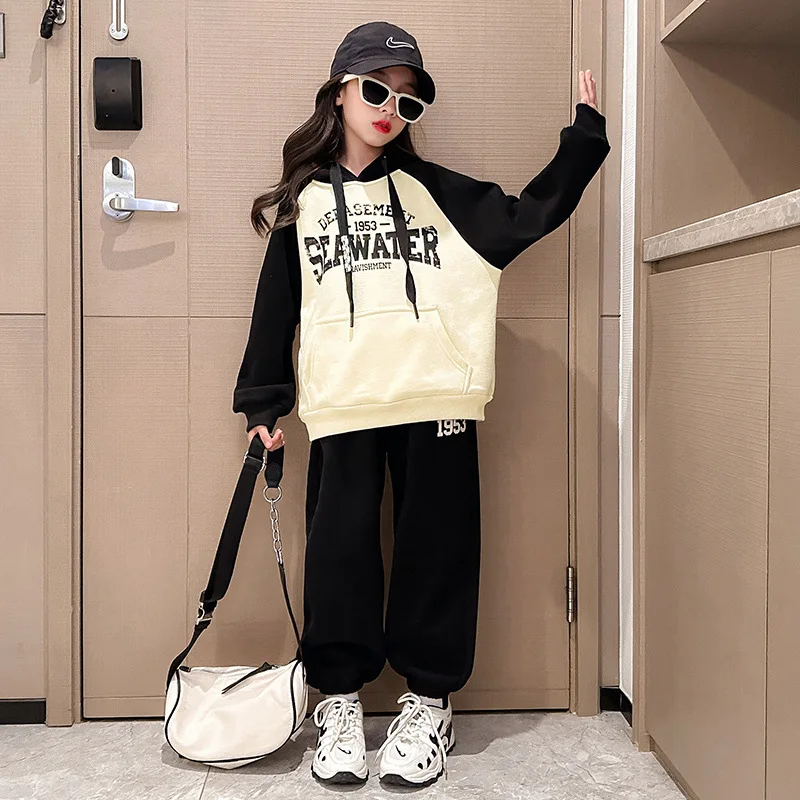 2023 New Baby Girls Korean Style Spring Fashion Suits 6 8 10 12 14 Years Children Leisure Trend Oversize 2pcs Set Girls Clothing