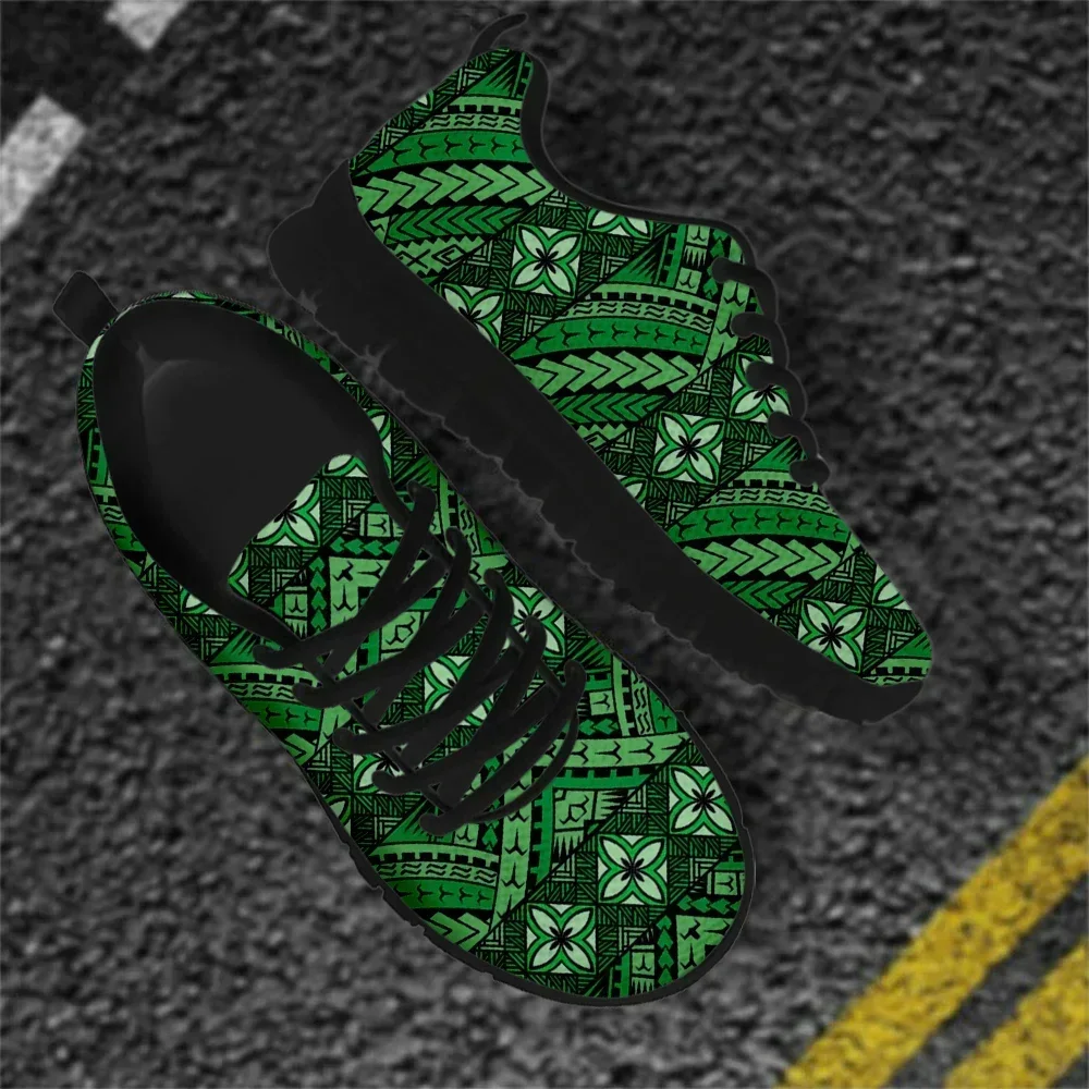 

Женская обувь на плоской подошве, повседневные кроссовки из сетчатой ткани с полинезийским узором плюмерии, зеленые, для девочек-подростков, дышащие