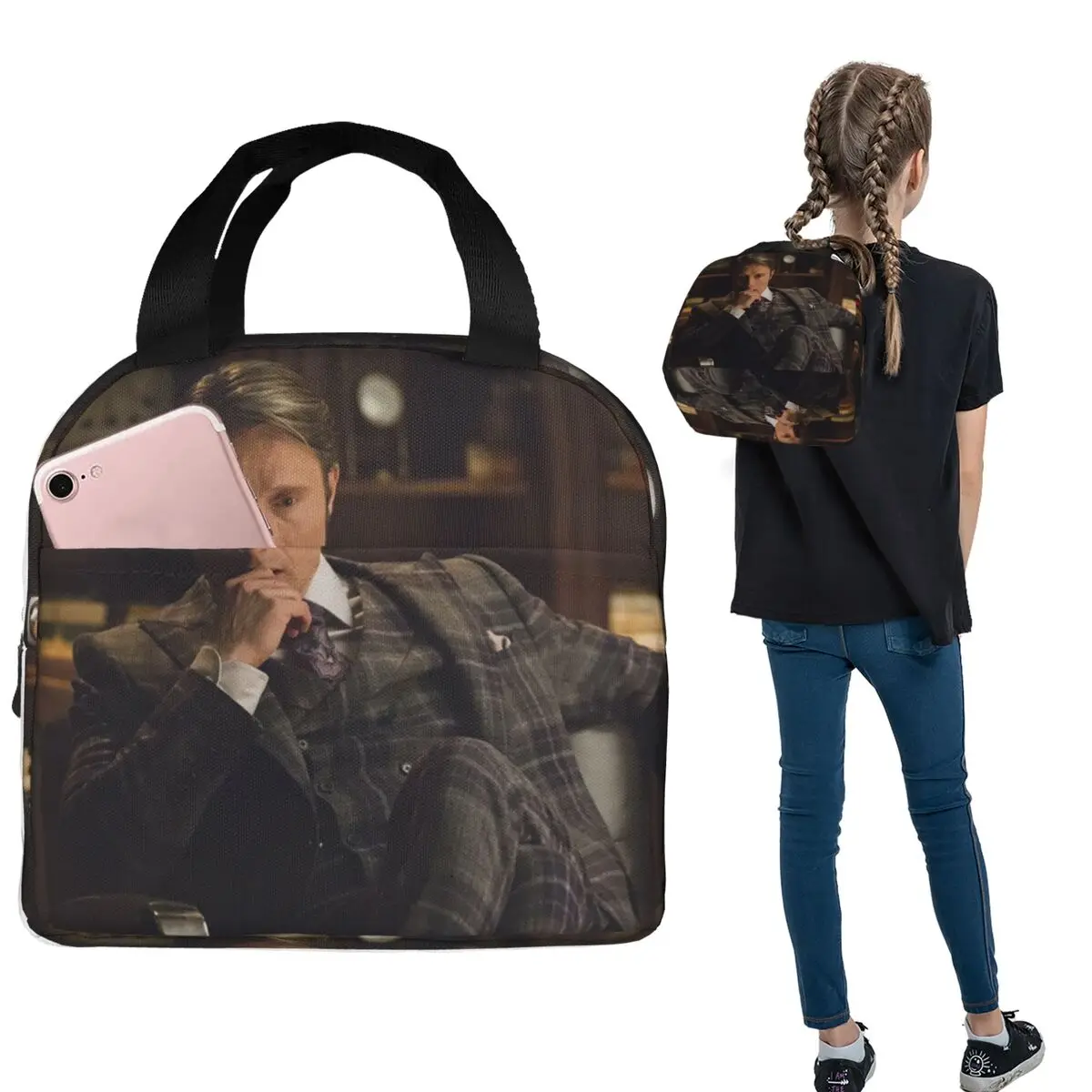 Mads Mikkelsen Hannibal Lecter (Hannibal TV) Insulated Lunch Bag for Women Children Portable Food Boxes Thermal Lunch Box Tote