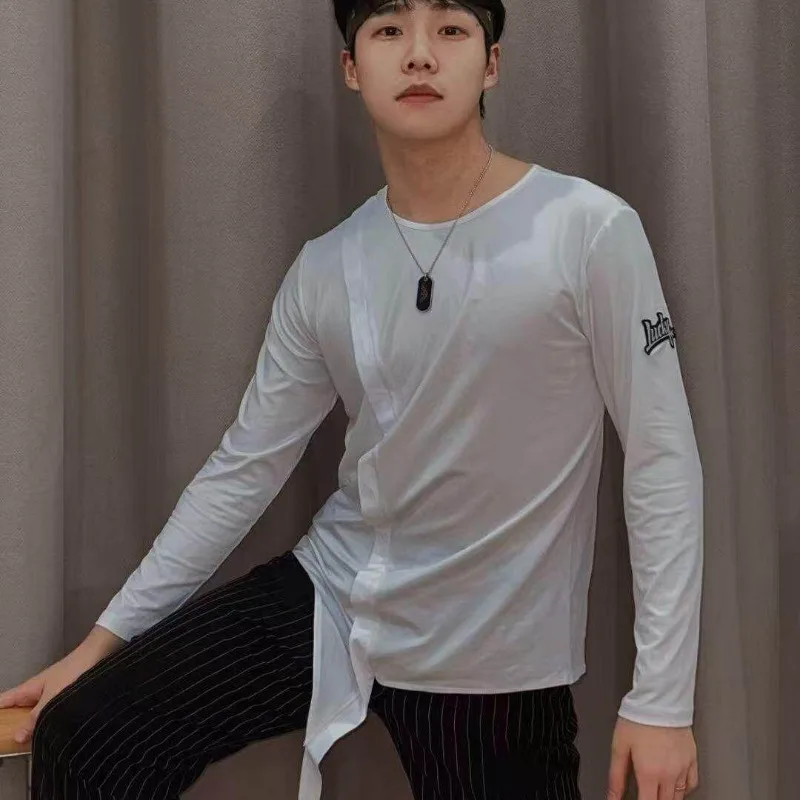 customized-latin-dance-outfit-men's-long-sleeved-top-with-irregular-hem-performance-training-outfit-group-purchase-discount