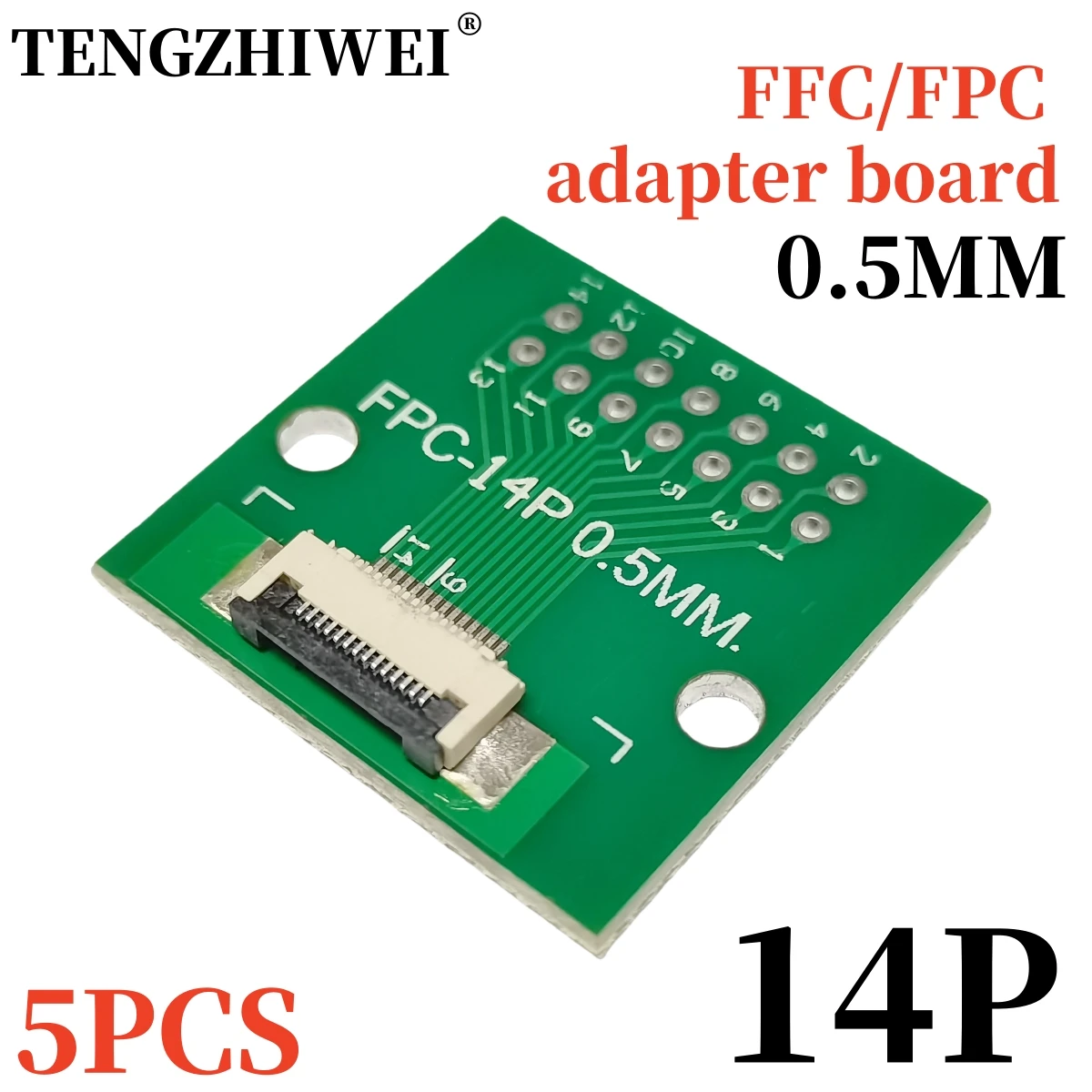 5PCS FFC/FPC Adapter Board 0.5MM-14P to 2.54MM Welded 0.5MM-14P Flip-Top Connector
