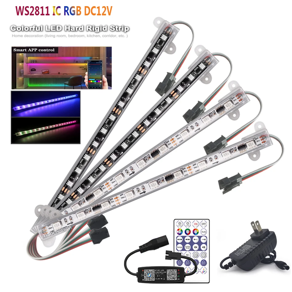 DC12V WS2811 RGB LED Aluminum Rigid Bar Cabinet Light 28Keys Bluetooth-compatible Music RGB Smart Pixels Controller kit 33cm