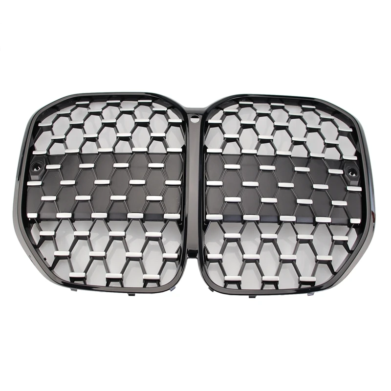 Front Bumper Grill Diamond Kidney Grille Meteor Style For BMW 4 Series G22 430I G82 M4 2021-2022 Racing Grills Silver