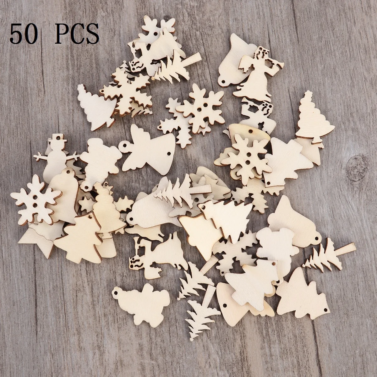 

50pcs Eco-Friendly Decorative Slices 12 Assorted Christmas Designs Unfinished Wooden Craft Shapes Diy Hanging Ornament For Tree