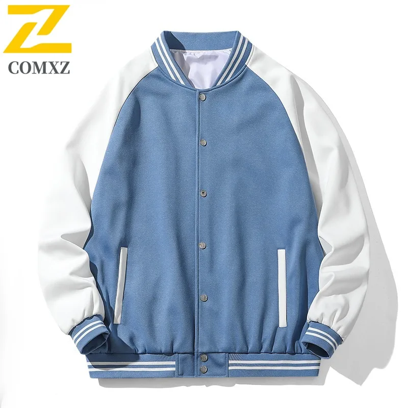 

COMXZ Mens Baseball Jacket 2025 Lightweight Windproof Camping Travel Preppy Casual Coat Color Blocking Trendy Cycling Outerwear