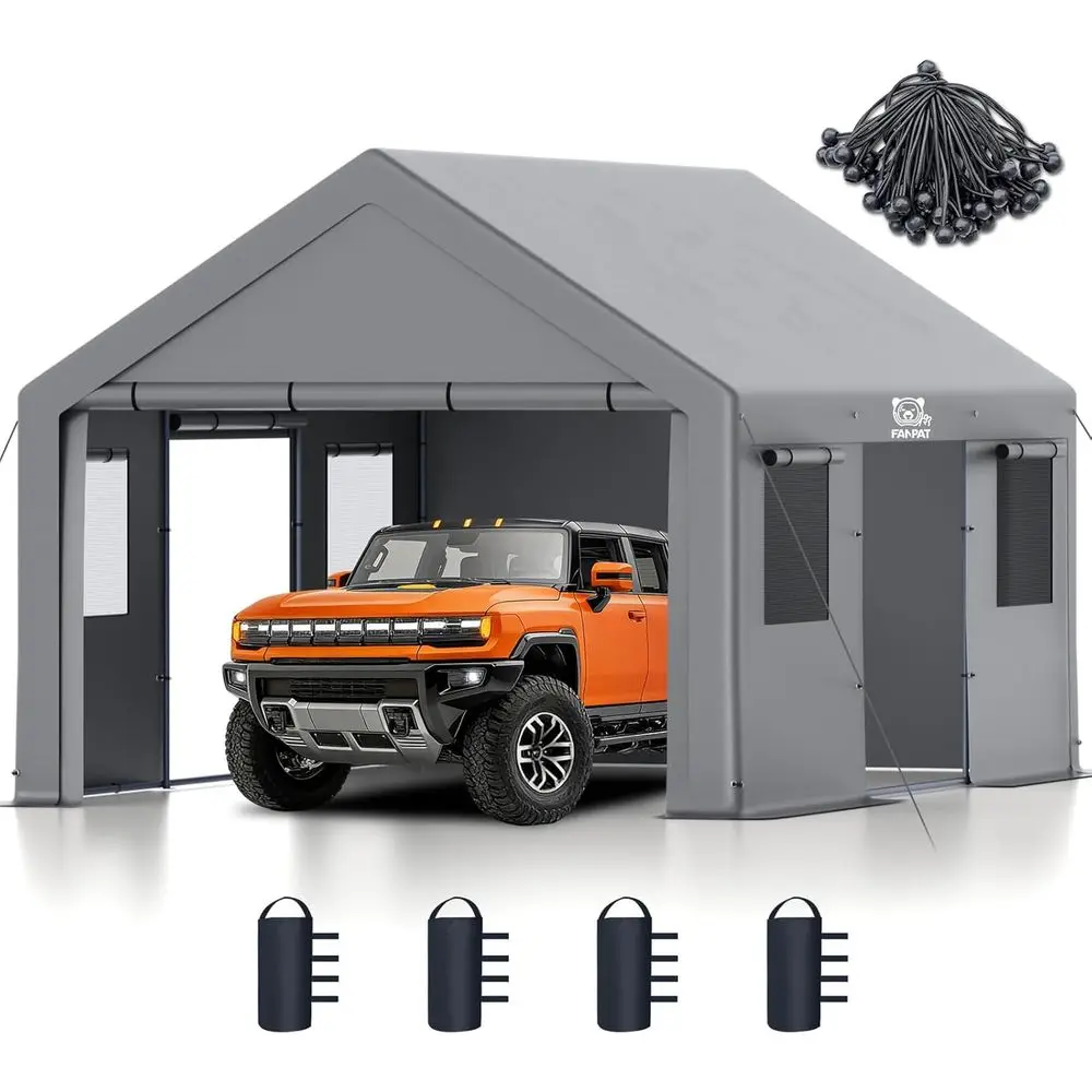 13x20t Heavy Duty Carport with Removable Side Walls and Do, Gray | Waterproo & UV Protected Carport with Reinorced Steel e, Outd
