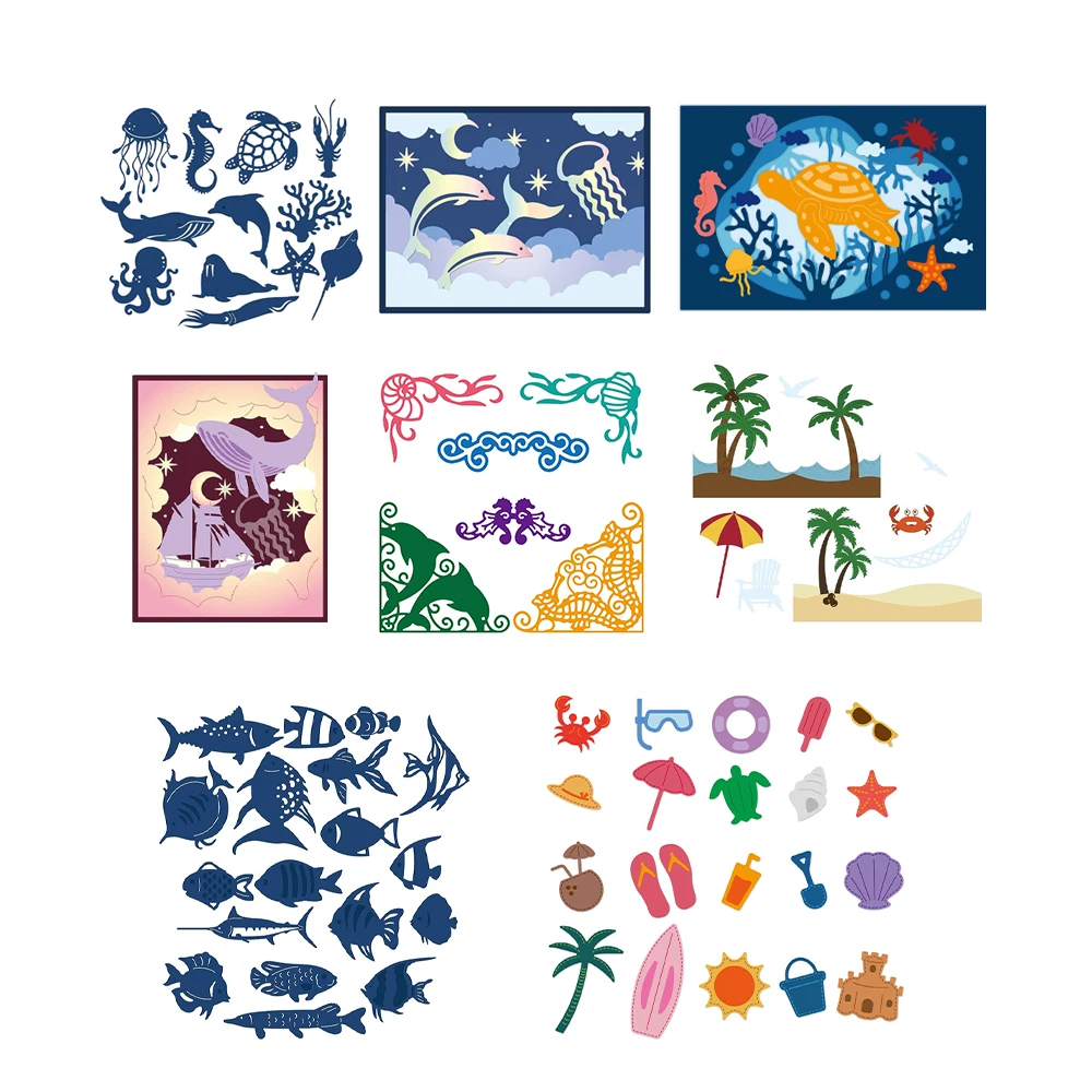 13pc Sea Creatures Cutting Dies Aquatic Creatures Dolphin Octopus Starfish Stencils for Scrapbooking Embossing Album Card Making