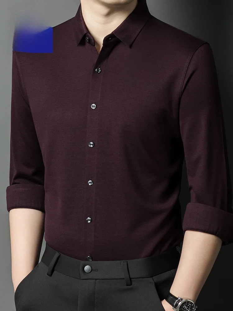 

Новая мужская длинная шерстяная рубашка 2025 года, повседневная, для мужчин среднего возраста, деловая, высококачественная, дышащая, свободного кроя, из полиэстера...