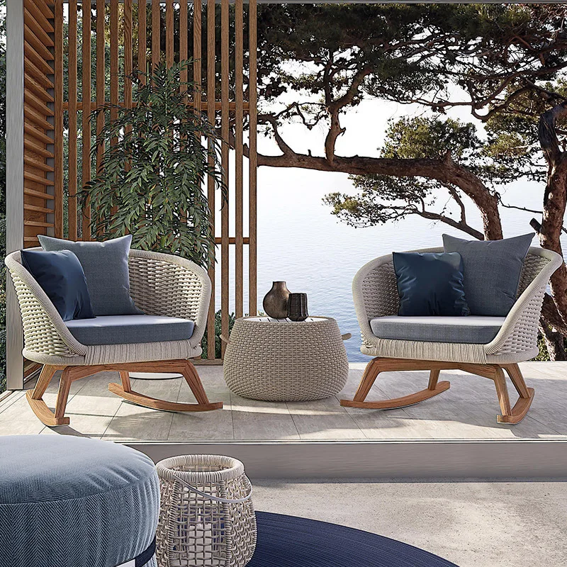 

Outdoor rattan table and chair rocking chair sofa rattan balcony living room outdoor leisure lazy chair sofa rattan rocking chai