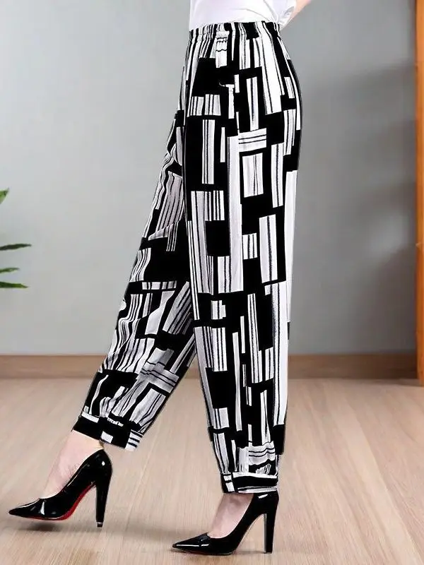 Loose Cotton Silk Wide Leg Lantern Pants for Middle-Aged And Elderly Women Casual Ethnic Style Square Dance Trousers 2025 New