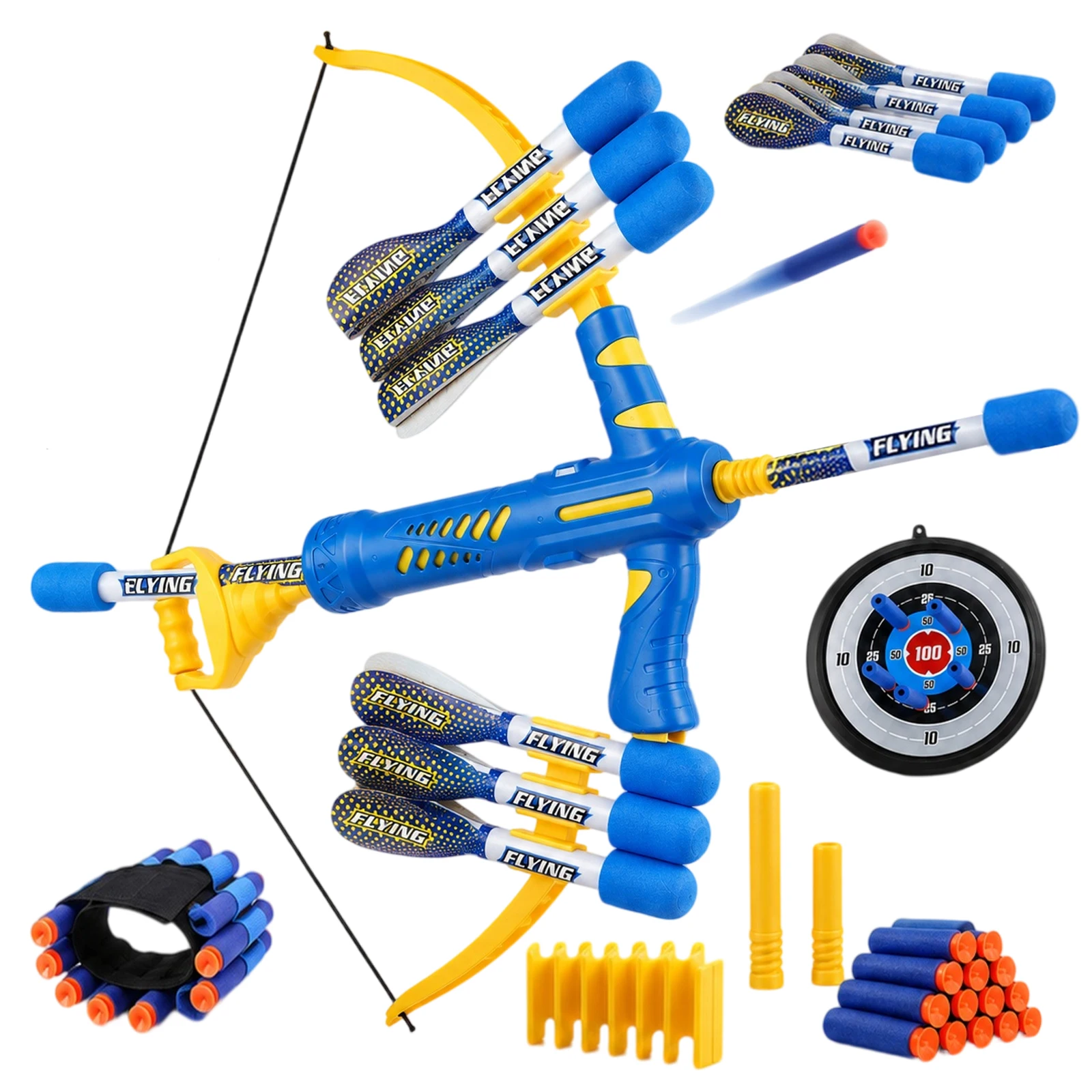 MQUDUO Foam Archery Target Set for Adults, 2 Mode Bow Launcher with Soft Foam Arrows Darts, Wristband, Christmas Birthday Gift