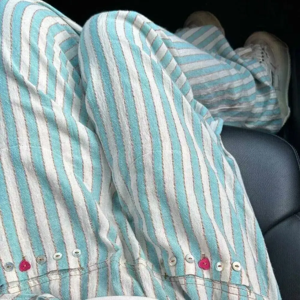 Pantaloni lunghi a righe casual alla moda chic Pantaloni larghi a vita alta Pantaloni a gamba larga Pantaloni a gamba dritta sottili Ragazze