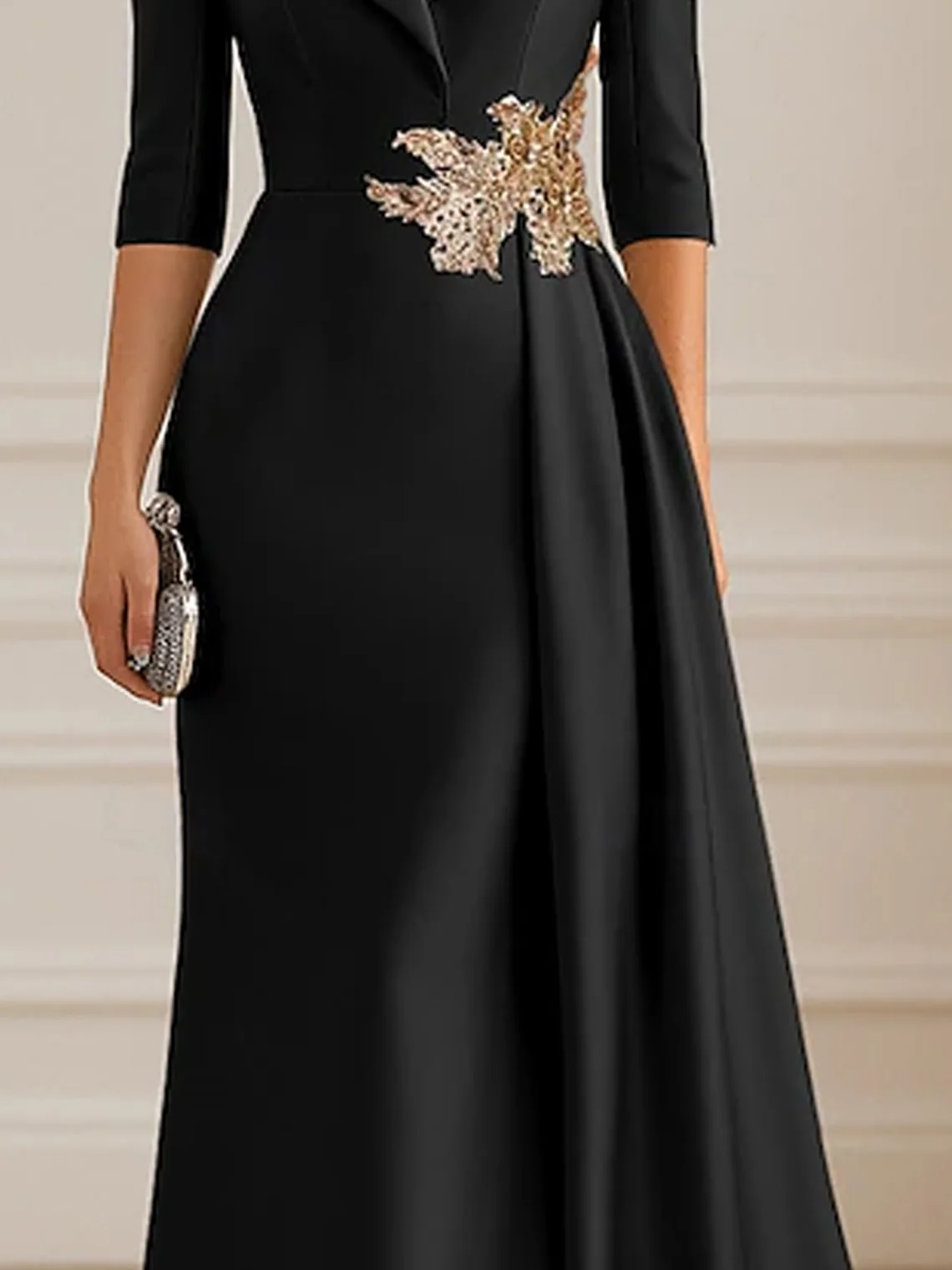 Elegante linha a tecido elástico vestido de baile camisa gola até o chão manga 3/4 plissado formal vestido de noite 2025 frete personalizado