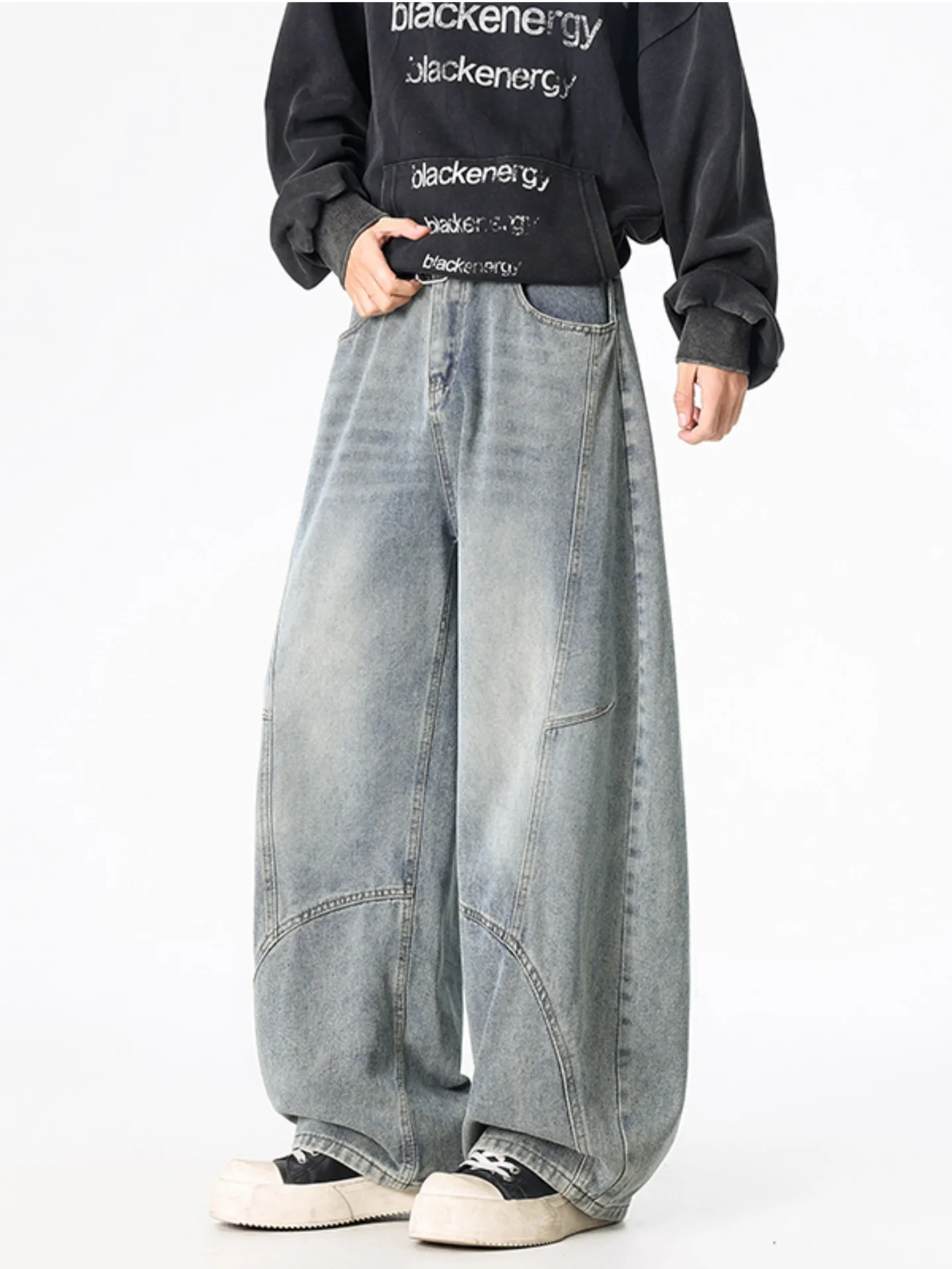 

American Sle Vintage Cleanfit Loose Straight Leg Jeans Men's Bent Knife Wide Leg Pants Workwear Comfortable Soft Denim