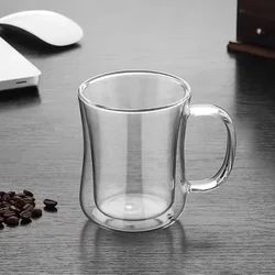 220/300/400ml Italian Espresso Cup Double Wall Glass Transparent Coffee with Handle Suitable for Hot Cold Drinkware 1/2/4/6pcs