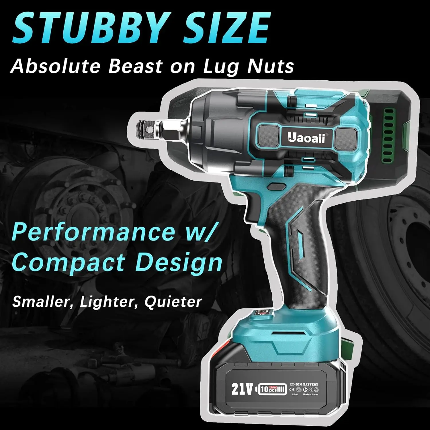 Uaoaii 1300Nm(960ft-lbs) Cordless Impact Wrench Torque Beast, 1/2 Battery Impact Gun w/ 2X 5.0Ah Battery, 5 Sockets & Storage