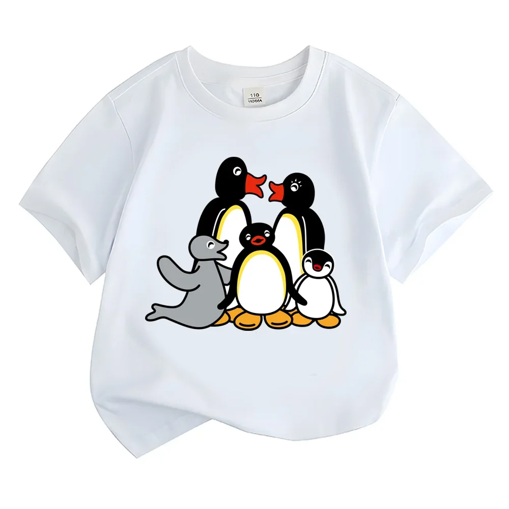 Lovely Ocean Animal Penguin Seal Print Children Black T Shirt Soft Cotton Short Sleeve Casual Daily Summer Wear For Kids