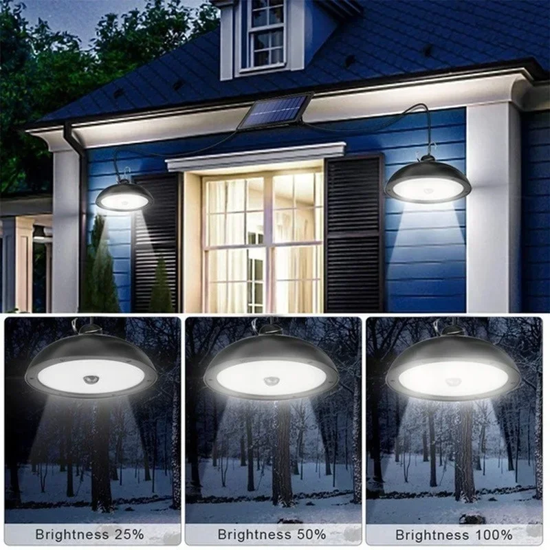 Solar Chandelier Outdoor, Waterproof LED Lamp Double-head Pendant Light Decorations with Remote Control for Indoor Shed Barn Roo