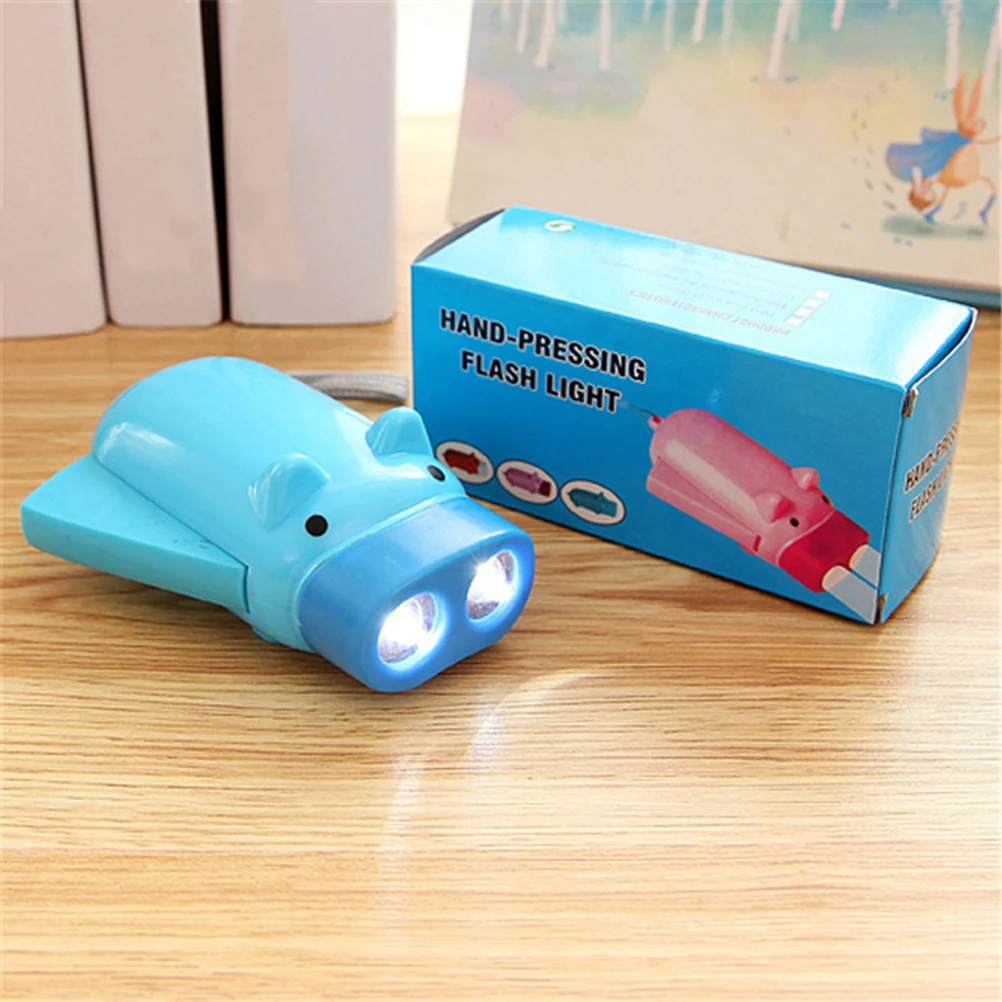 

4pcs Hand Flashlight Portable Kids Camping Plastic Anti Lost Compact Lightweight Dynamo Pig Shaped Rechargeable
