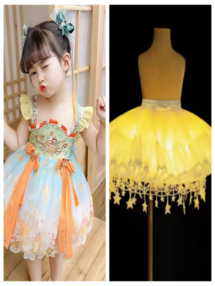 

Пышная шифоновая юбка Princ Sle Girls Dr Epie of Elegance с принтом «Светящийся лунный кролик», средней посадки, весна-осень