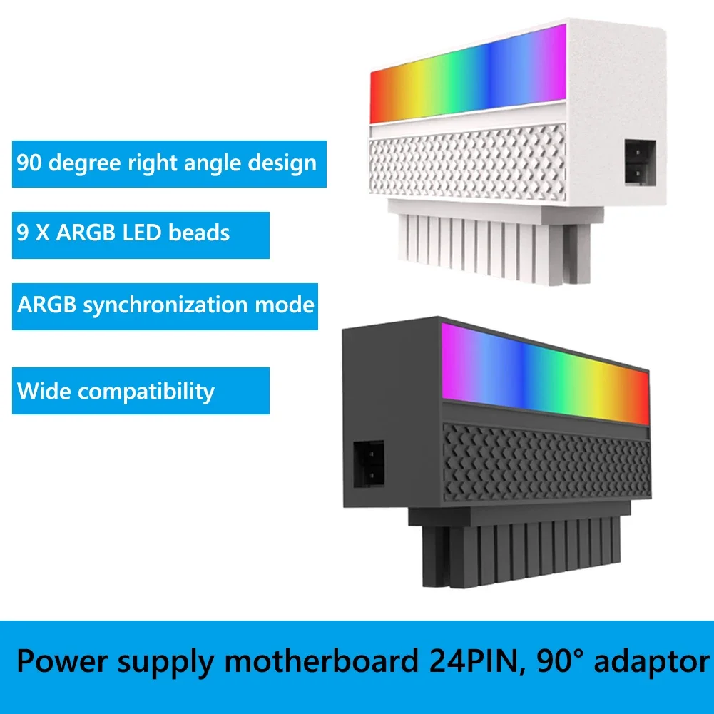 TEUCER Złącza kabla zasilającego 5V 3Pin ARGB Złącza zasilania płyty głównej ATX 24Pin do 90 stopni Aura Sync Części komputerowe