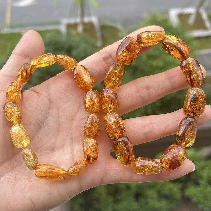 New Natural Amber Bracelet for Women Trendy 100% Genuine Irregular Original Piebald Bead Baltic Stone Real Fine Jewelry Supplier