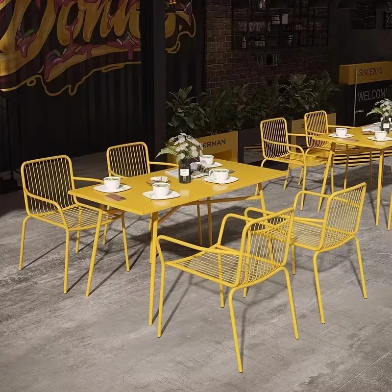 Creative Iron Table Chair Combination Small Outdoor Leisure Set for Balcony Coffee/Milk Tea Shop Industrial Vintage Restaurants
