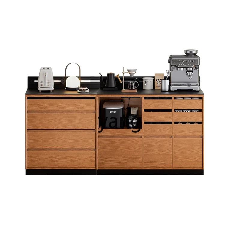 LH  solid wood wall integrated locker rock slab countertop coffee cabinet
