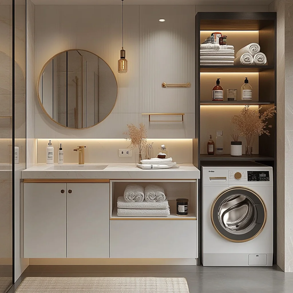 Washing Machine CabinetModern Design Laundry Bathroom Vanities Sets Laundry Cabinet Balcony Storage Cabinets Laundry Sink With C