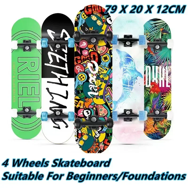 

31" 4 Wheels Wood Skateboard Kids Trick Double Rocker Kick Concave Complete Skate Board Mini Cruiser Longboard Scooter