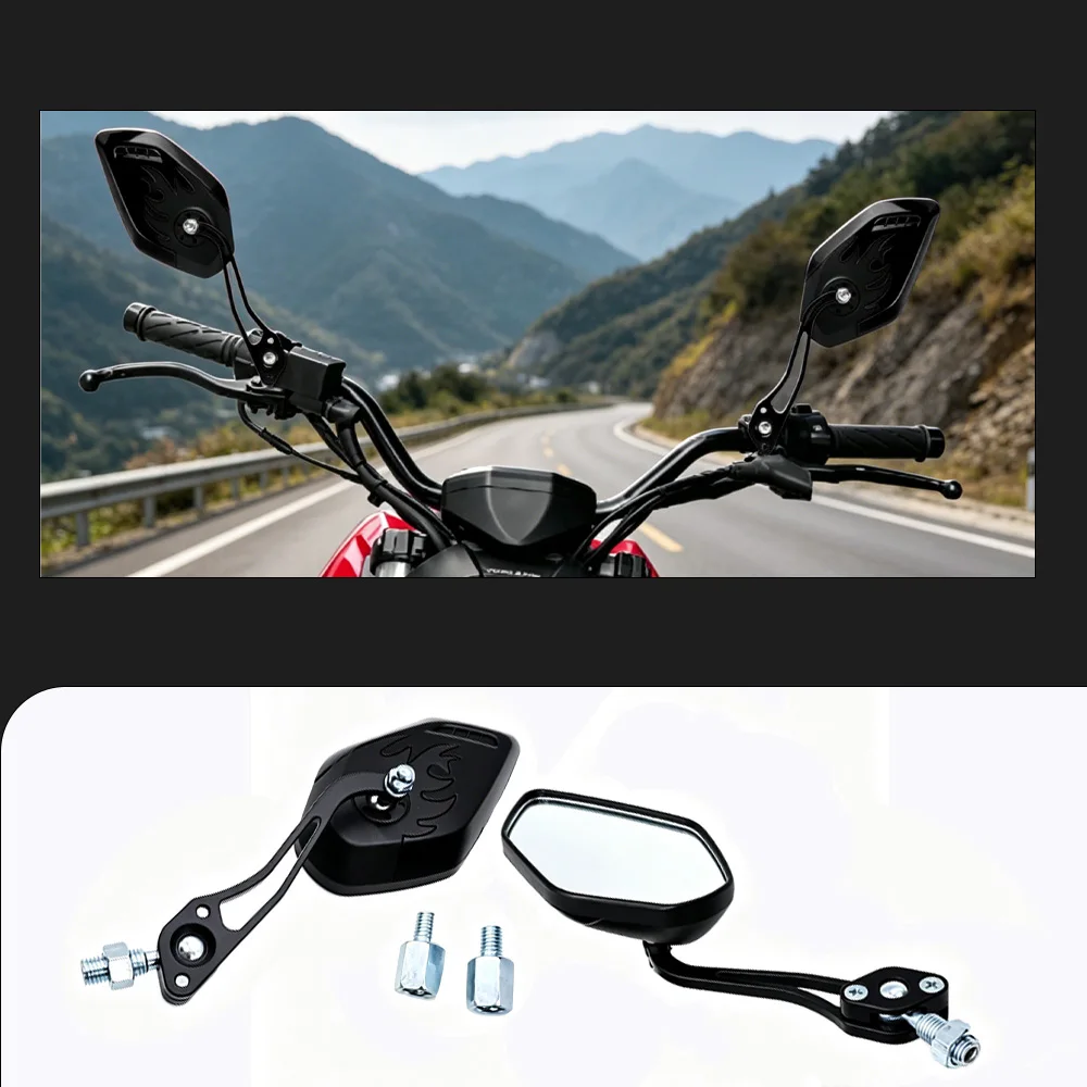2pcs Motorcycle Rearview Mirror Black or Blue or Gold or Red 8mm / 0.31inch Adaptor Screw /10mm / 0.39inch Rearview Mirror Screw