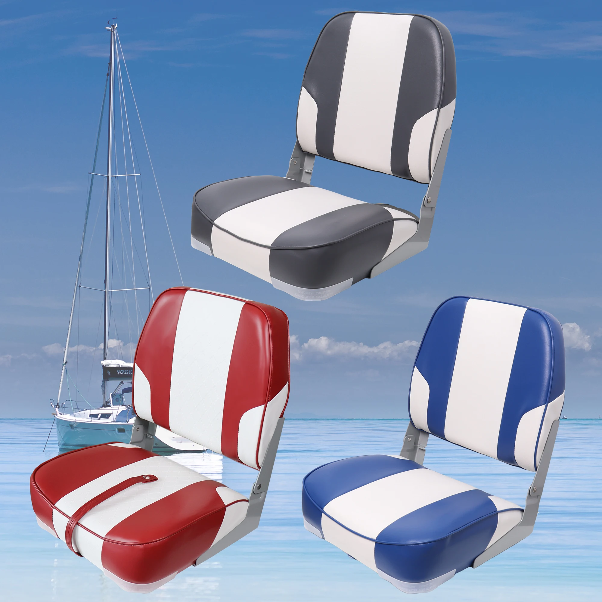 

Folding Fishing Boat Seat with Thickened Sponge Low Back Various Colors Fold Away Marine Seat for Bass Canoe Fishing Pontoon