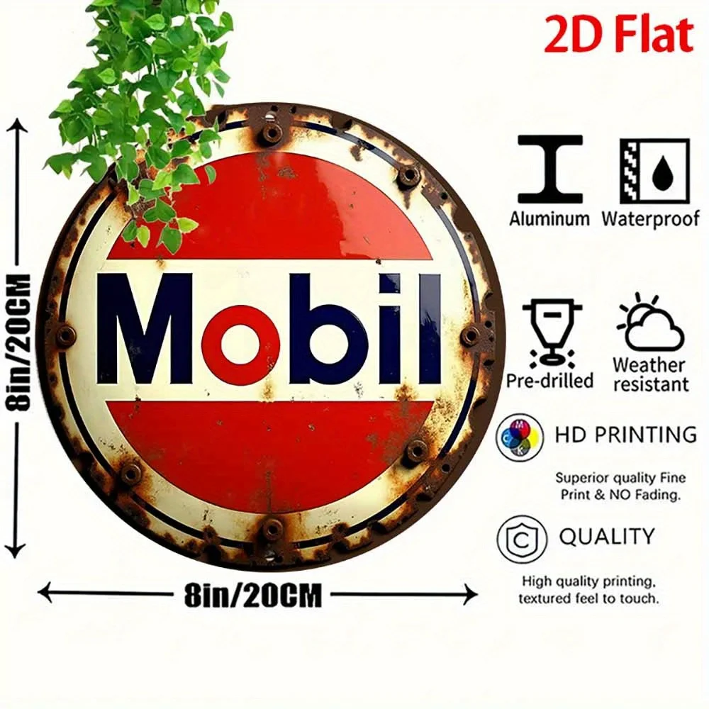 2D Flat, 2D Flat 1pc Round - Retro Aluminum Tin Sign - Vintage  Gasoline Plaque, 20.32x20.32 cm, Rustic Wall Art for Home