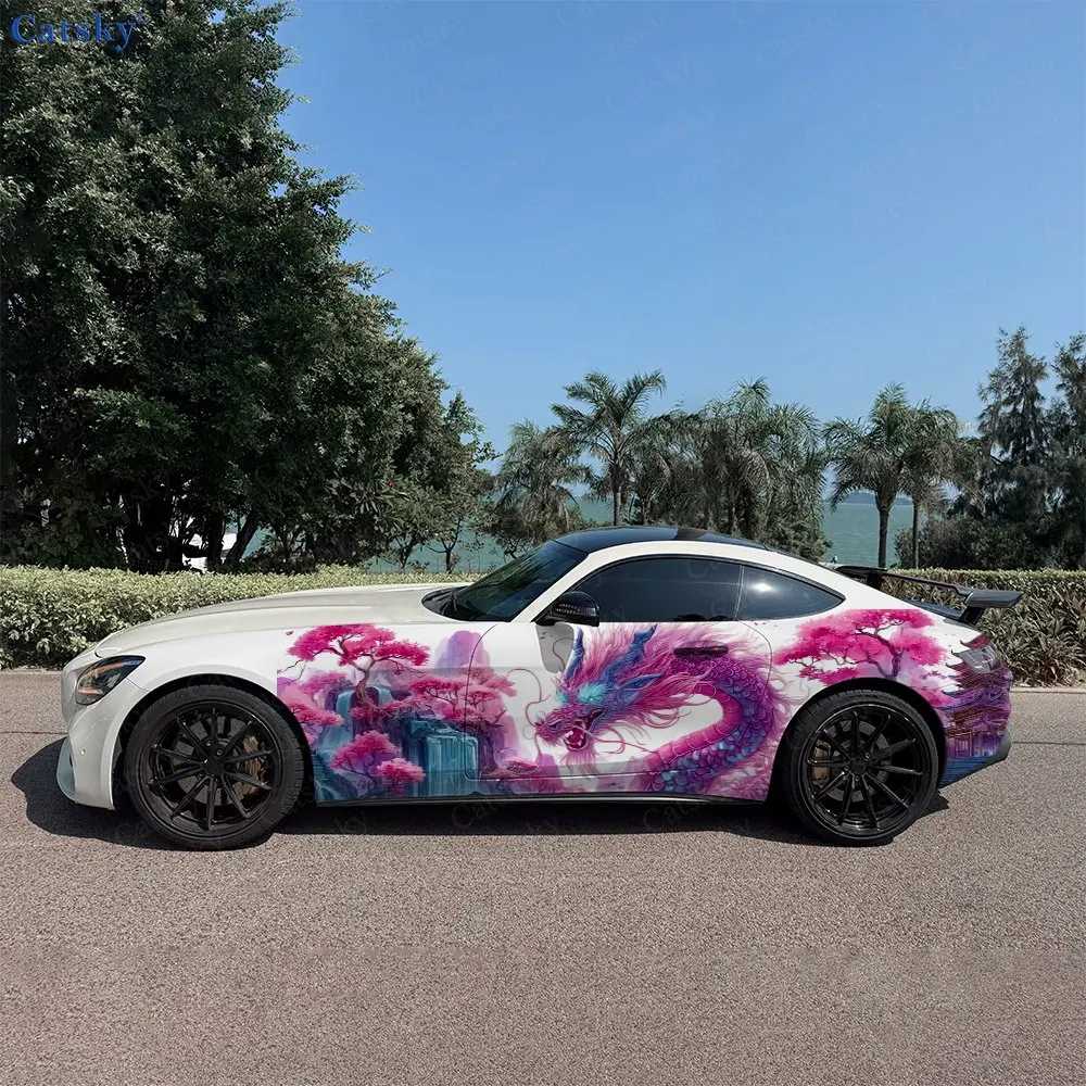 

Pink Purple Dragon Car Side Wraps, Self-Adhesive PVC Waterproof & Scratch-Resistant Stickers, Car Accessory Gift