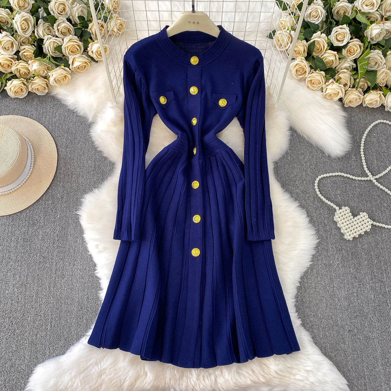 Ele malha longa dr com metal bule redondo ne fino ajuste a linha camada base para mulher outono inverno cintura alta