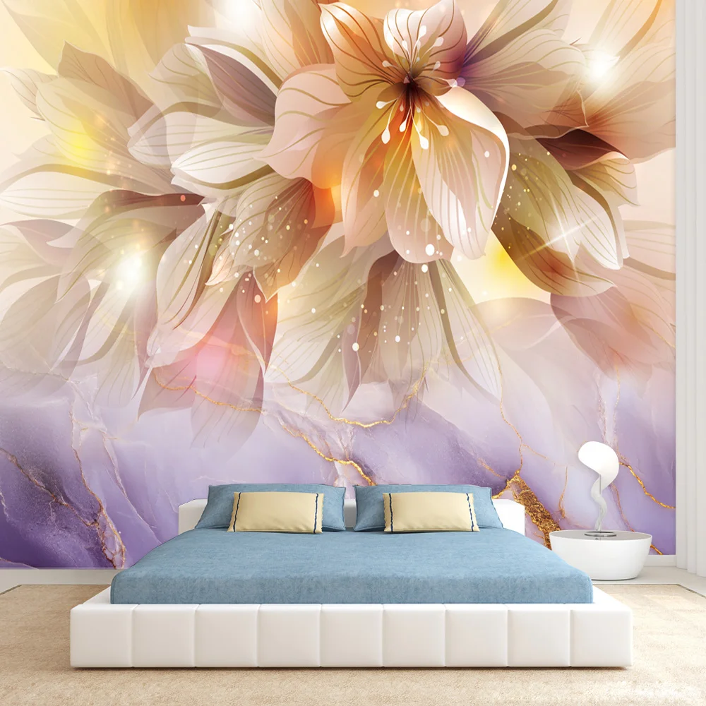 ورق حائط ذاتي اللصق، ورق حائط، ديكور منزلي لتزيين غرفة المعيشة، تجديد أثاث الزهور، خلفية أرجوانية، جدارية تلفزيون