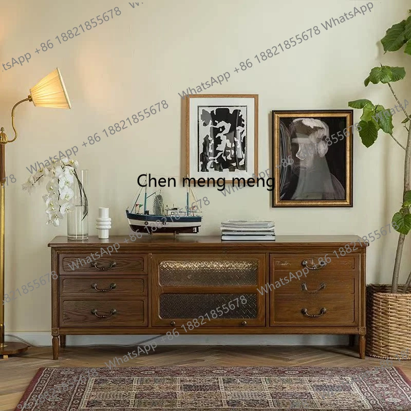 

Тумба под телевизор из массива дерева, для хранения вещей в гостиной, с выдвижными ящиками, деревянная тумба в ретро-стиле.