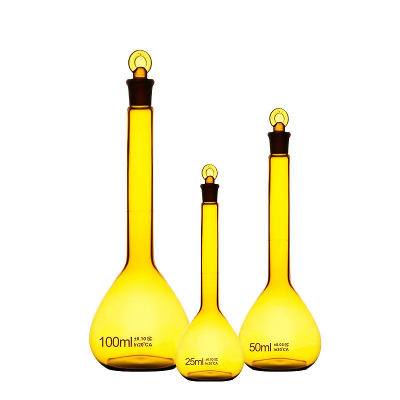 Glass Volumetric Flask Brown Container Bottle Amber Flask With Glass Plug 1 2 5 10 20 25 50 100mL Grade A Quality 10 / PK