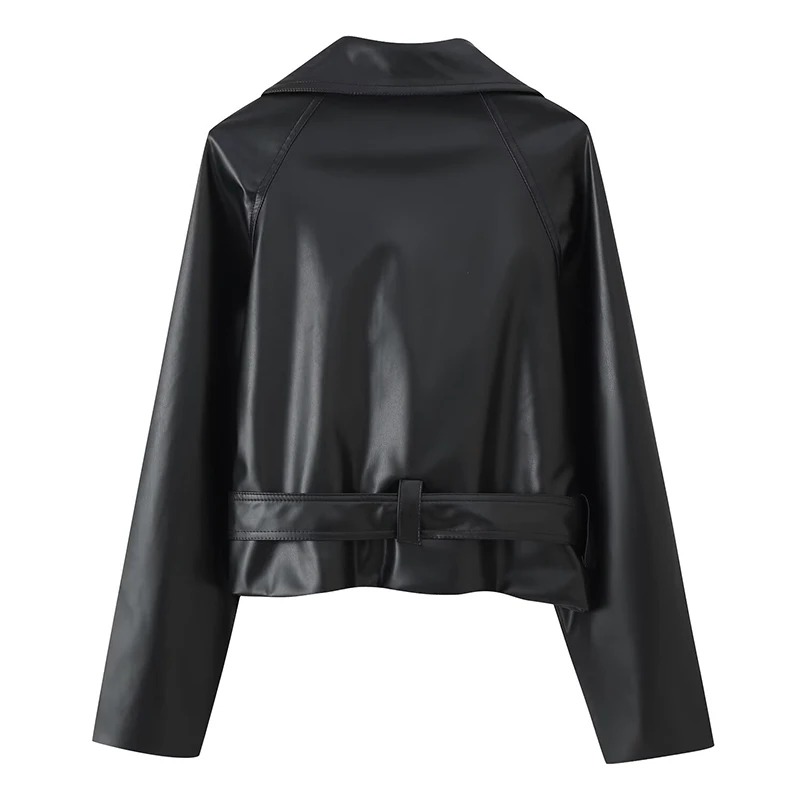 Willshela 女性ファッションベルト付き PU ソリッドダブルブレストジャケットヴィンテージラペルネック長袖女性シックな女性の衣装