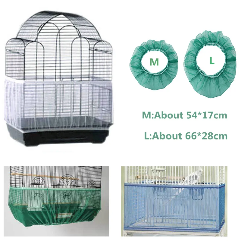 Mesh Bird Cage Cover  Seed Bird Parrot Cover Soft Easy Cleaning Nylon Airy Fabric Catcher Bird Accessories Supplies