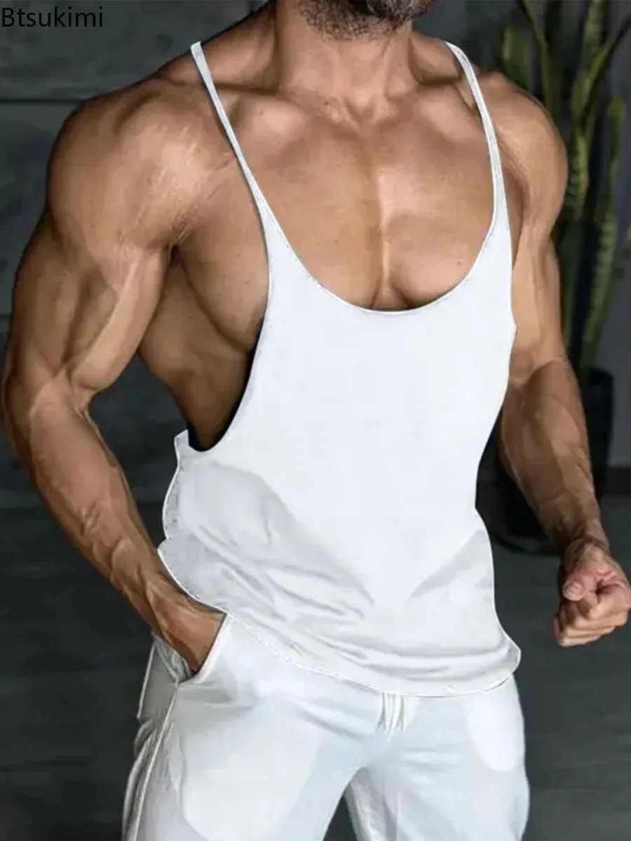 Men's Style Jogger Gym Singlet Training Bodybuilding Tank Top Sleeveless Solid Color Double Thin Shoulder Strap Camisole for Men
