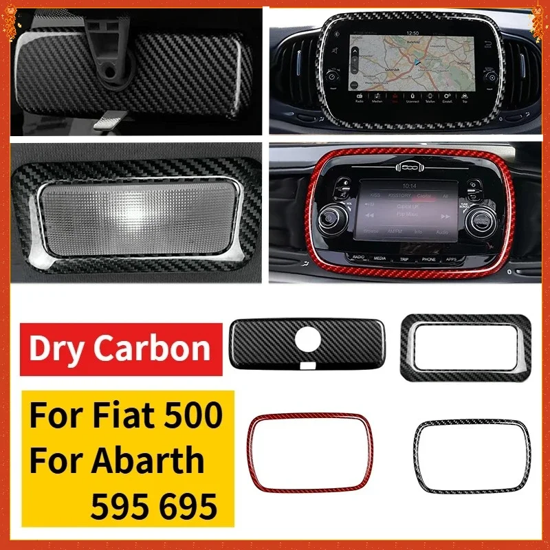 For Fiat 500 For Abarth 595 695 Real Dry Carbon Fiber 17-23 Interior Rearview Mirror Reading Lamp Navigation Cover Modification