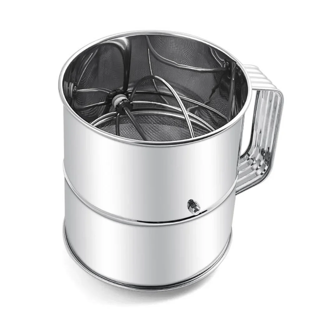 Clumps Break Up Stainless Steel Flour Strainer Stainless Steel Flour Strainer Rotating Mixing Ring Capacity Features