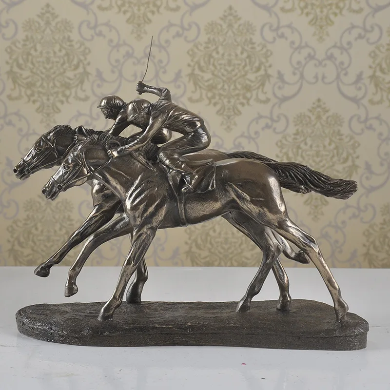 Two Horses with Rider Resin Figure Statue, Classic Home Decor Ornament for Living Room, Office Desk, Athlete Crafts Ornaments