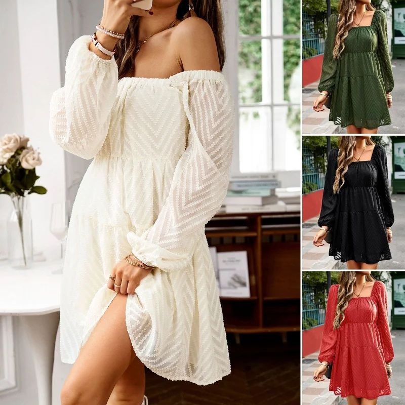 

DY-Square Collar Long Sleeve Dress, Elegant Independent Station, Short, Autumn